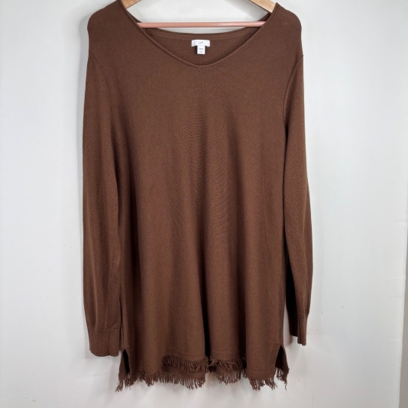 J Jill Fringe Tunic Sweater LP Chocolate Brown Boho Equestrian Western Old Money - Picture 3 of 12